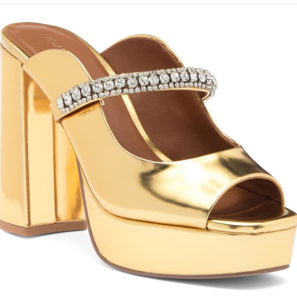 Kurt Geiger Gold Platform Sandals with Crystal Strap